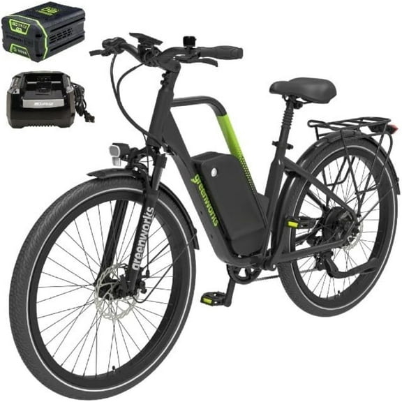Greenworks 80V Venture Series 27.5” Commuter Electric Bike (20 MPH / 500W Motor), 4.0Ah Battery and Rapid Charger