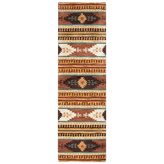 Alora Decor Ryder 2'6" x 10' Tribal Multi/Brown/Blue/Gold/Khaki Hand-Tufted Rug