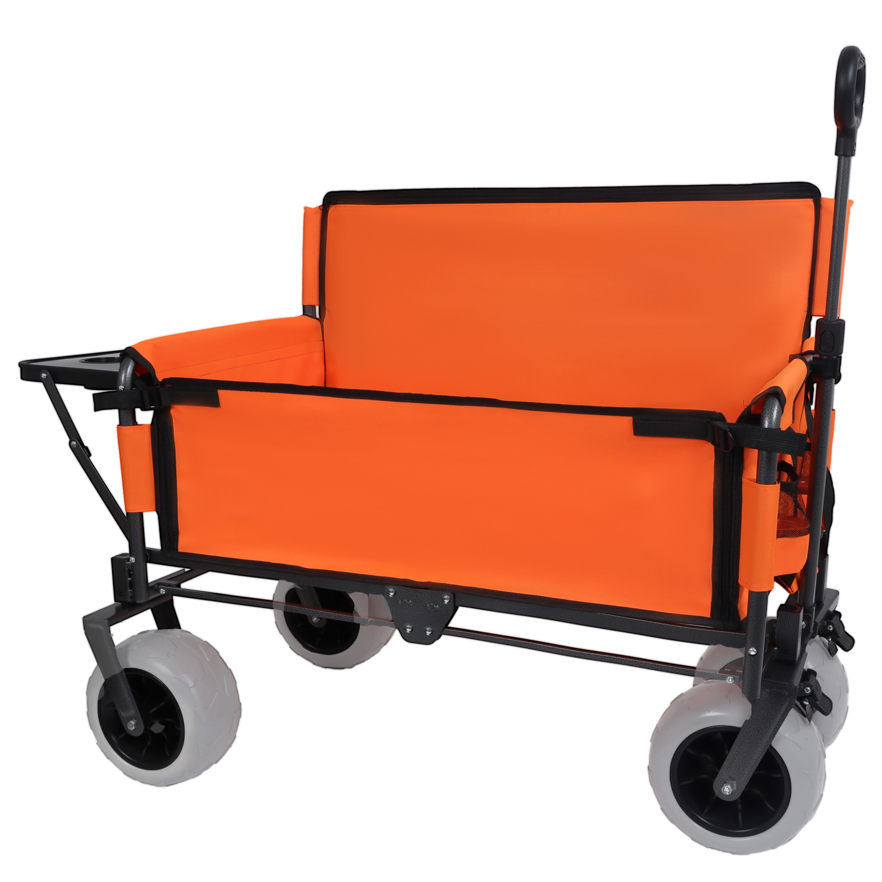 3-in-1 Folding Wagon with Bench Seat & Rear Folding Tabletop, 500lbs Capacity, 9"x4" All-Terrain Beach Tires, Collapsible Utility Cart for Camping Beach Outdoor