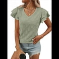 thumbnail image 1 of Camiseta de Verano para Mujer, Cuello en V, Volantes, Corta, Calada, Verde Frijol, XL, 1 of 8