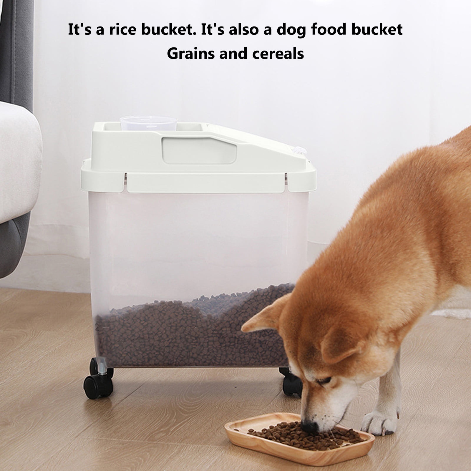 Large Capacity Food Storage Containers with 1 Measuring Cup and 4 Wheels, 20Lb Rice Container, Airtight Dry Storage Bins With Lids for Cereal, Flour, BPA Free Plastic Sealed Holder Bin Dispenser
