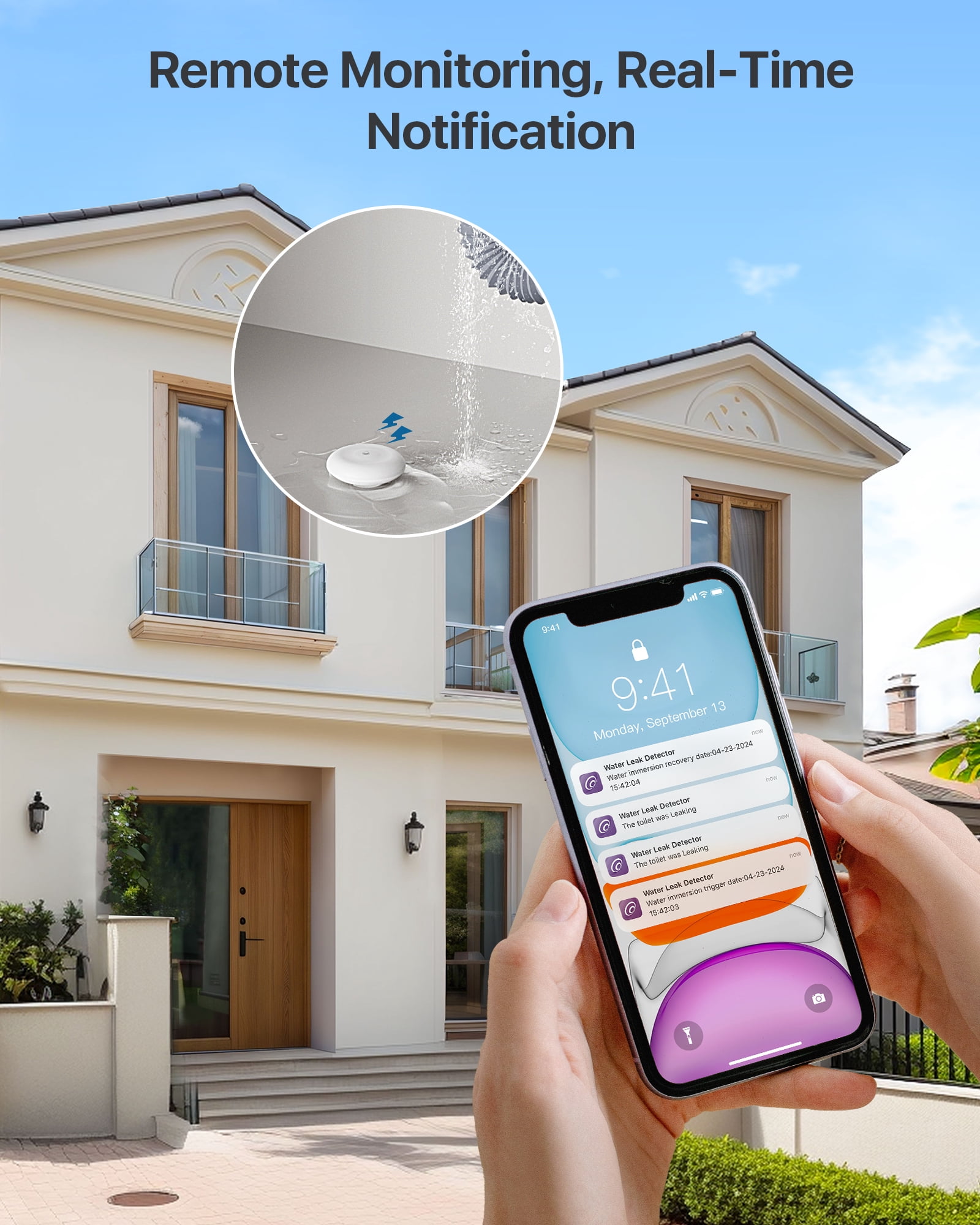 Loocam Water Leak Detector 3 Pack, Wireless 2.4GHz WiFi & Zigbee, Loud Alarm Sound & APP Notification, Mini Water Leak Alarm Sensor IP66 Waterproof for Home Security