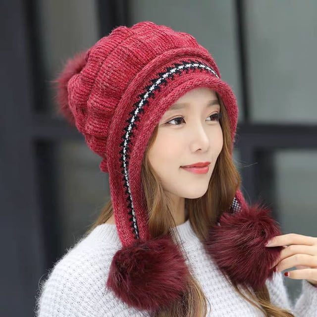 Chapeaux d'Hiver pour Femmes Ohufall Protection Épaisse en Peluche Imprimée