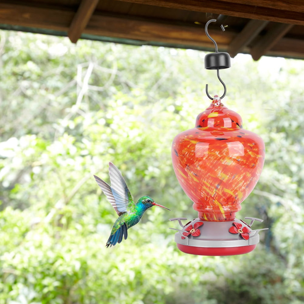 Rupoun Hand-Painted Stained Glass Bird Feeder for Hummingbirds Outdoor Garden Decoration 6.5 x 8.9 Inches / 16.5 x 22.5 cm Type A