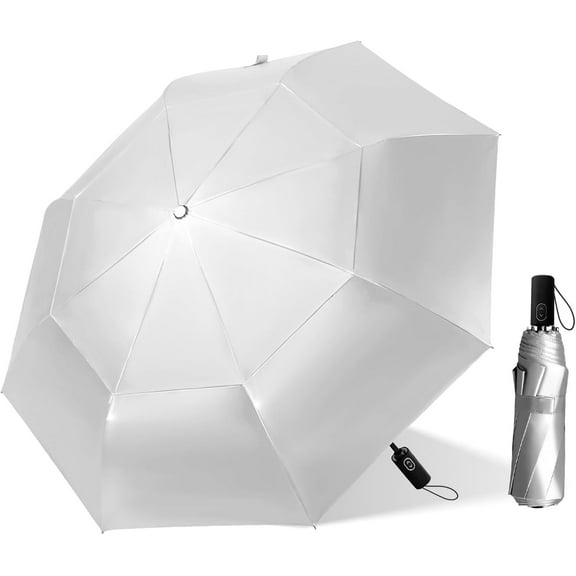 46 Inch UV Protection Sun Umbrella, Travel Compact Umbrellas for Rain, UPF 50 Portable Automatic Folding Parasol, Double Canopy Windproof Umbrella for Backpack