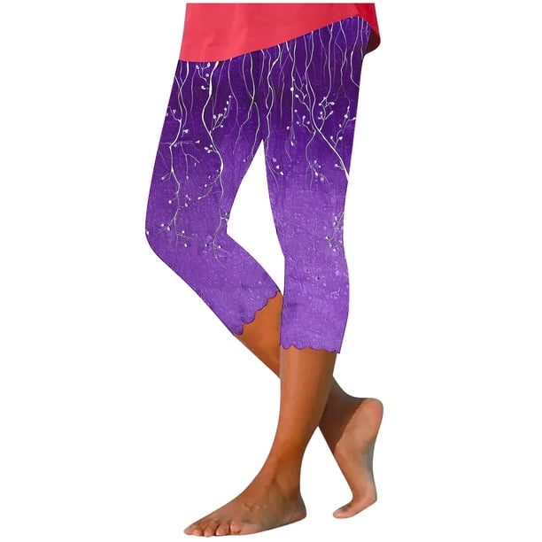 Pantalones de Yoga de Verano para Mujeres Ligeros de Alta Cintura de Impresión Capris, Pantalones de Gimnasio Y Entrenamiento de Ajuste Delgado con Cintura Elástica para Yoga, Correr
