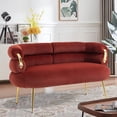 thumbnail image 6 of Small Velvet Loveseat, Accent Sofa, Velvet Upholstered Loveseat with Gold Metal Legs, Loveseat Sofa Furniture, Velvet Loveseat for Home Office Living Room Bedroom, 50"L x 26.57"W x 28.35"H, Wine Red, 6 of 10