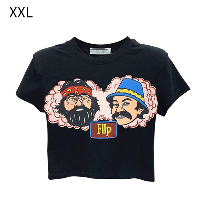 Camiseta de dibujos animados Mujer Casual Manga corta Cuello redondo Sexy Chaqueta, Negro, XXL Monstrate AP001535-08B
