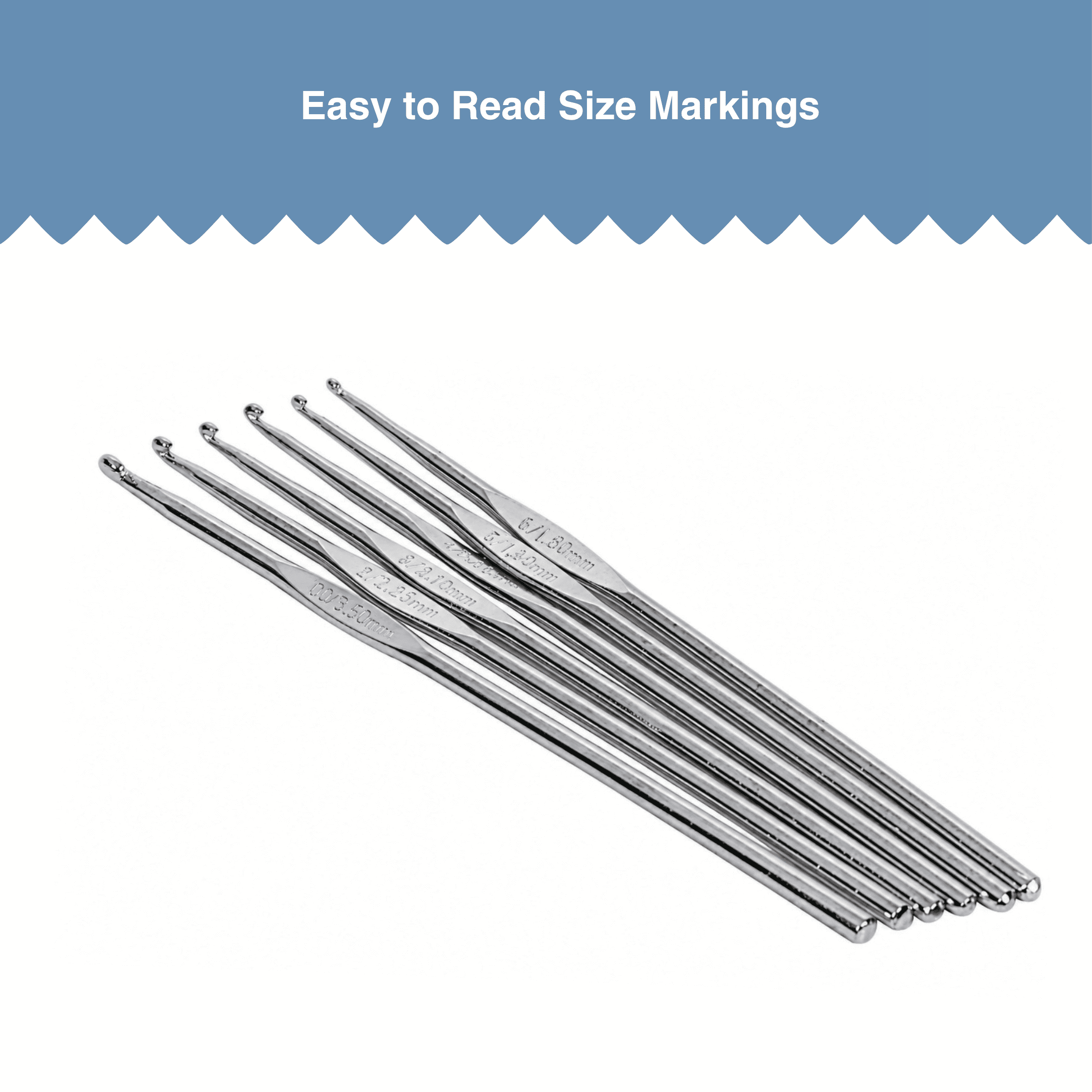 Hello Hobby Steel Crochet Hooks, Sizes 00 and 2-6, 6-Piece Set