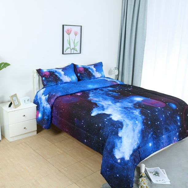 Piccocasa 3 Piece All Season Down Quilted Galaxy Comforter Set Galaxies Dark Blue Full Queen Walmart Com Walmart Com