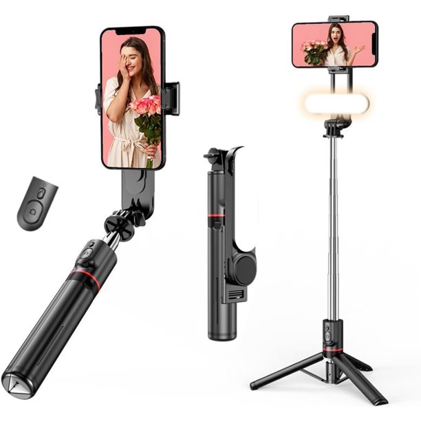 czcpp-Trípode para Celular Extensible de 110cm, Palo Selfie Trípode con Luz De Relleno, Trípie para Celular con Control Remoto, 360° Rotación Tripie Celular para iPhone,Galaxy,Xiaomi,Huawei,Motorola,