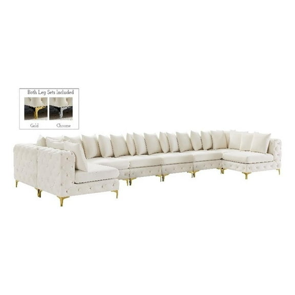 Maklaine Modern / Contemporary Cream Velvet Modular Sectional
