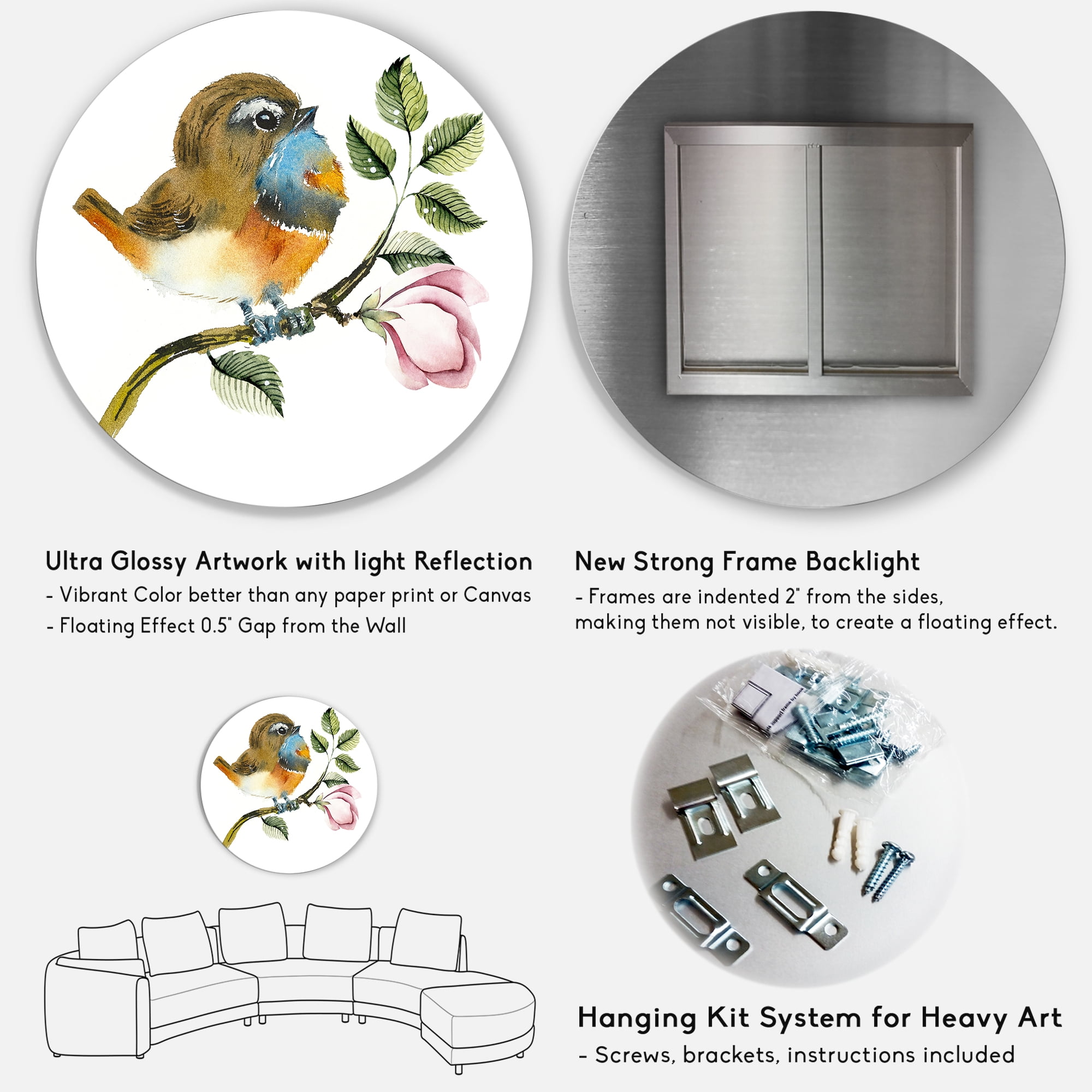 Designart 'Bluethroat Bird Sitting On A Branch' Traditional Circle Metal Wall Art 29x29 - Disc of 29