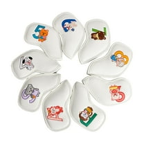 9 Pieces PU Leather Golf Iron Headcover Golf Club Head Cover Protector Equipment White