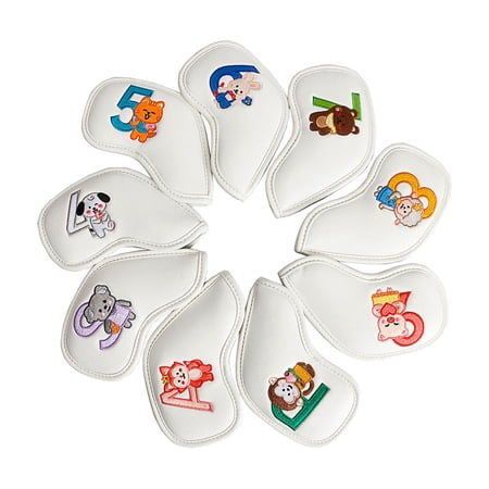 9 Pieces Golf Iron Headcover Golf Club Head Cover Number Tag, Protector, Accessories, Sticky Putter Sleeve for Training Professionals Golfer , White