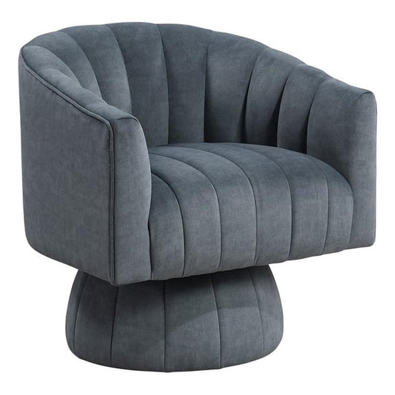 Pemberly Row Velvet Swivel Barrel Accent Chair with Channel Stitching in Gray