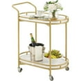 thumbnail image 2 of unipaws Bar Cart Gold, Easy Assembly Serving Bar Trolley with 2-Tier Shelves and Rotating Wheels for Home, 2 of 7