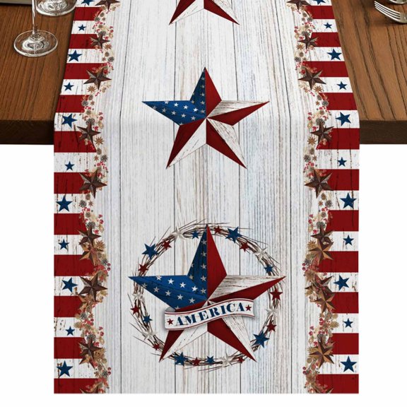 Table Runners 90 Inches Long Dress Scarves, Independence Day Farmhouse Coffee/Dining/Kitchen Table Runner for Living Room, Farmhouse Texas Star Wooden Grain 13x90 Inch