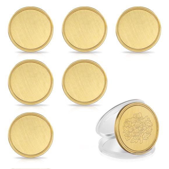 Blank Brass Challenge Coin Laser Engraving Coins Blanks 40 mm with Acrylic Protection Box for DIY Crafts Birthday Travel Commemorative Collection (6pcs Brass)