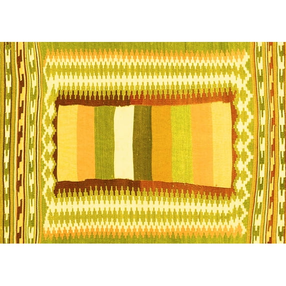 Ahgly Company Machine Washable Indoor Rectangle Abstract Yellow Contemporary Area Rugs, 6' x 9'