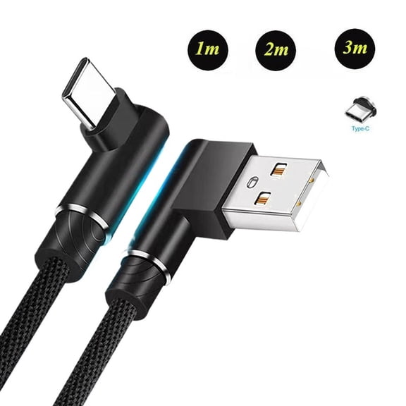 Nylon Braided 90 Degree Right Angle Type-C Fast Charging & Data Cable – Durable & Tangle-Free for Phones, Tablets & More