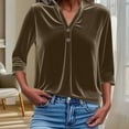 thumbnail image 2 of ABATAB Velvet Pullover Tops for Women Long Sleeve Warm Shirts with Button Loose Fit Fall Winter Thermal Casual Work Dressy Blouses(XX-Large,Brown), 2 of 6