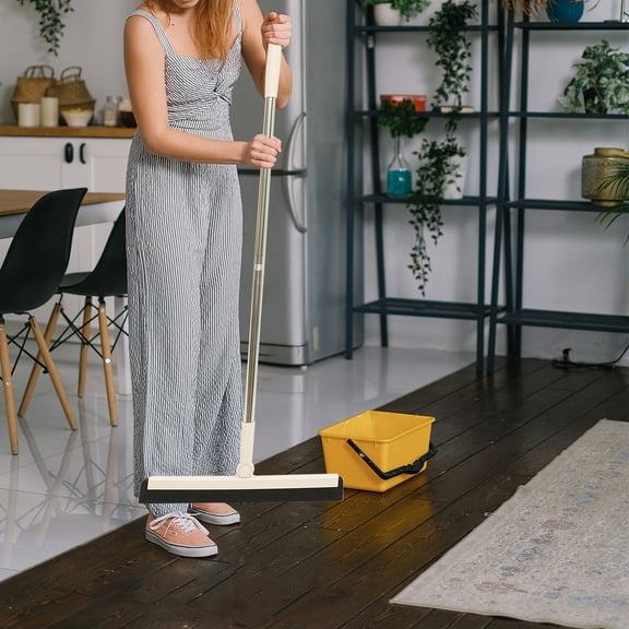 Clean Wipers Heavy Duty Floor Squeegee with Wide White Broom Sweeper for Household, Mirror Cleaning, Concrete Floor Maintenance Tools