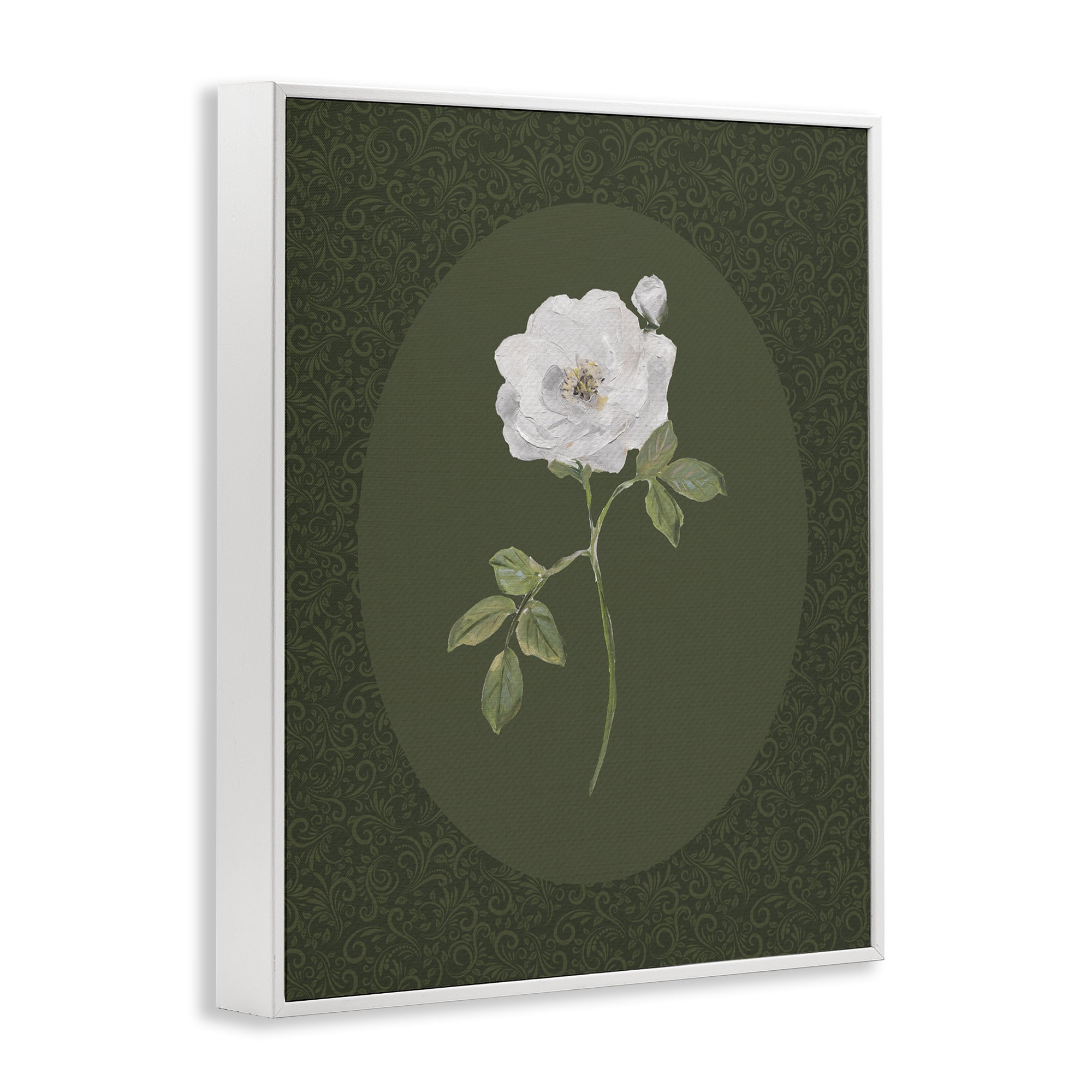 Stupell Industries Emerald & White Oval Rose White Framed Giclee Art, design by Sally Swatland