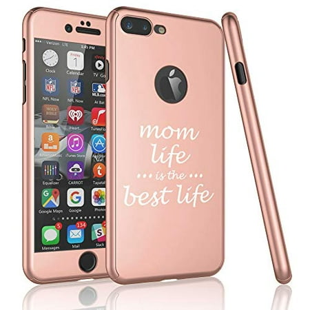 360° Full Body Thin Slim Hard Case Cover + Tempered Glass Screen Protector for Apple iPhone Mom Life is The Best Life Mother (Rose-Gold, for Apple iPhone 7 / iPhone