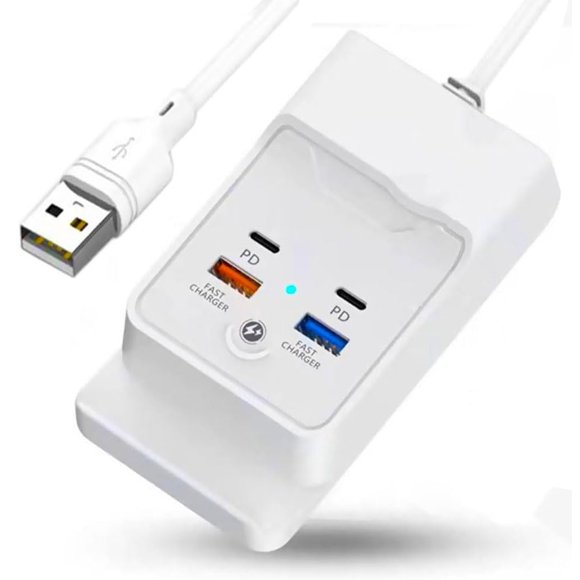 Soporte De Carga Para Iphone 15 Pro Usb Hub 4 Puertos 5 Pies Con Soporte Para Teléfono Con 2 Puertos Usb Y 2 Puertos Usb C Extensor Compatible Con Iphone 15 Pro 14 13 12 11 Pad Galaxy O Dispositivos U