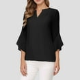 thumbnail image 2 of Ladies' Solid Color Leaf Three Quarter Sleeve Fashionable And Casual Loose V Neck Shirt, 2 of 2