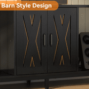 Behost TV Stand for 65 Inch TV, Farmhouse Entertainment Center with Storage Cabinet and Doors, Media Console Table with Open Shelf for Living Room, Black