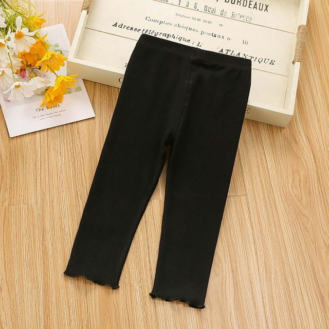 MeetoTime Infant Toddler Girls Cotton Ribbed Leggings Solid Color Skinny Ankle Length Pants for Kids
