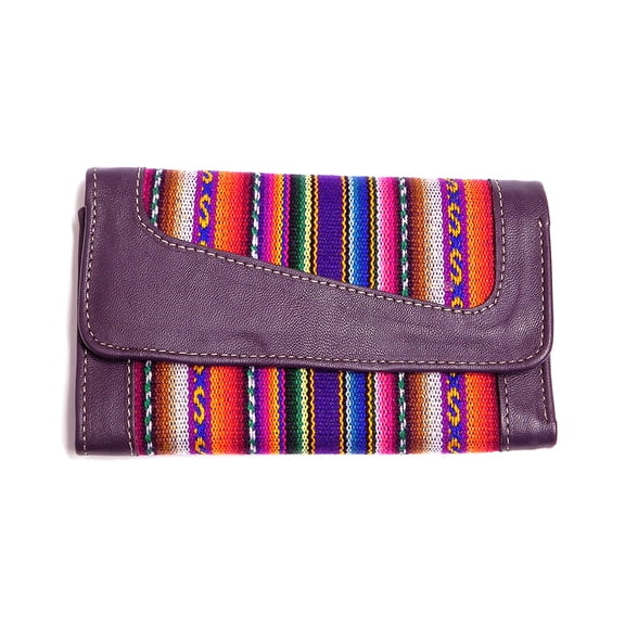 Multicolored Tribal Print Striped Pattern Material Leather Trifold Wallet with ID Window and Card Slots - Womens Fashion Handmade Bags Boho Travel Accessories