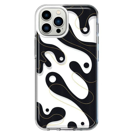 Mundaze - Case for Apple iPhone 12 Pro / 12 Slim Shockproof Hard Shell Soft TPU Heavy Duty Protective Phone Cover - Luxury Black White Fluid