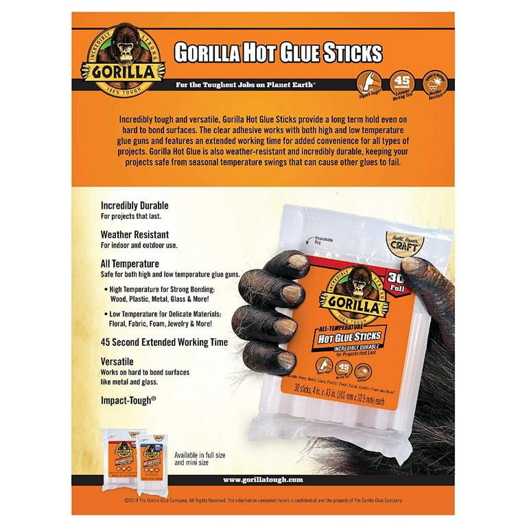 Gorilla Full Hot Glue Sticks, .43 x 4, 30-Pack - Midwest Technology  Products
