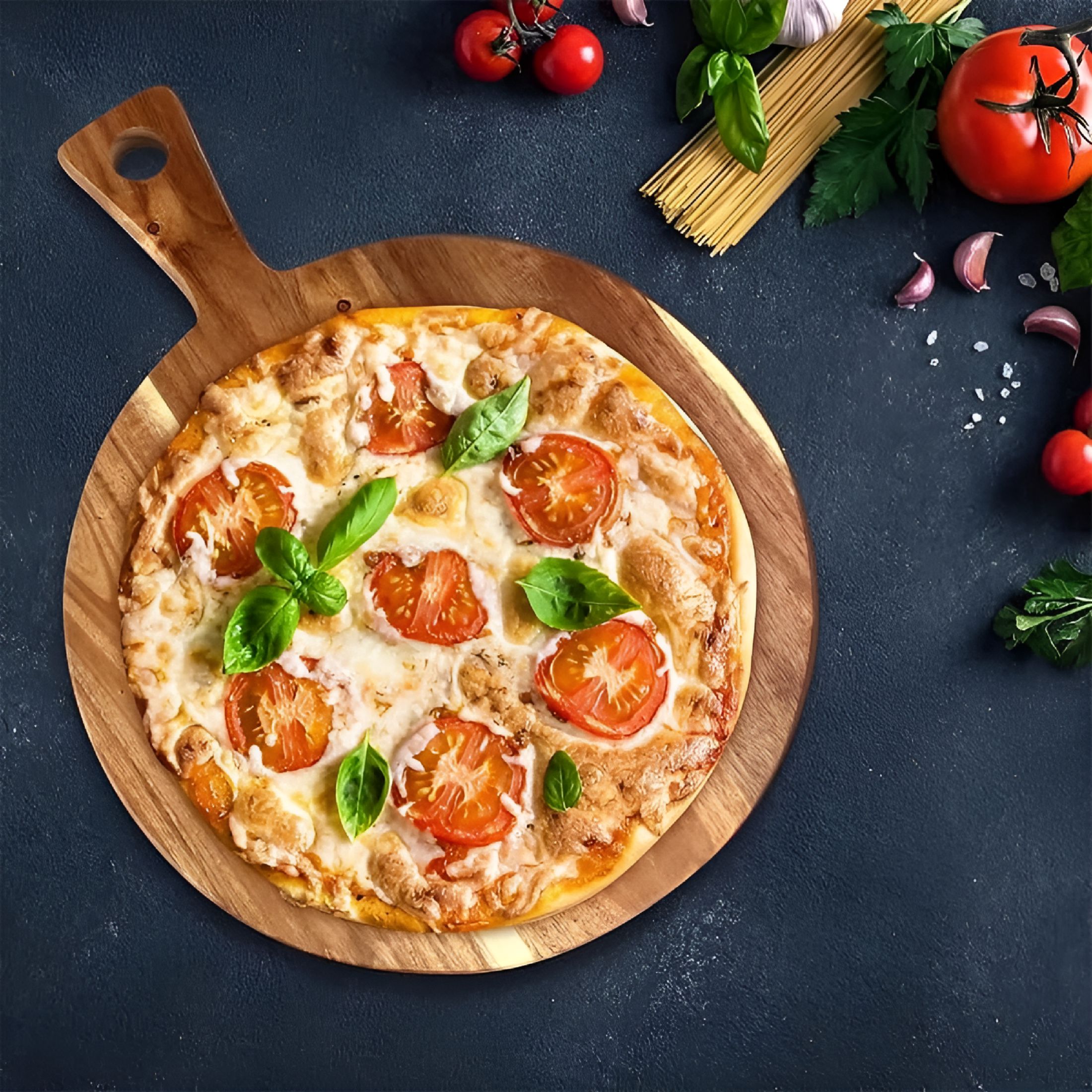 ACDANC 2026 New Acacia Wood Cutting Board with Handle,Wooden Chopping Board,Round Paddle Cutting Board for Meat,Bread,Serving Board,Charcuterie Board,Circular Carving Cutting Board
