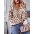 thumbnail image 4 of Women'S Cropped Plaid Sweater V-Neck Long Sleeve Crop Sweater Pullover Jumper Knit Top Khaki S, 4 of 8
