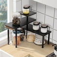 thumbnail image 2 of Ollieroo 3 Tier Kithen Countertop Organizer,Bamboo Corner Shelf,Bathroom Storage Display Counter Shelves for Make Up,Dresser Table with Hooks,Black, 2 of 6