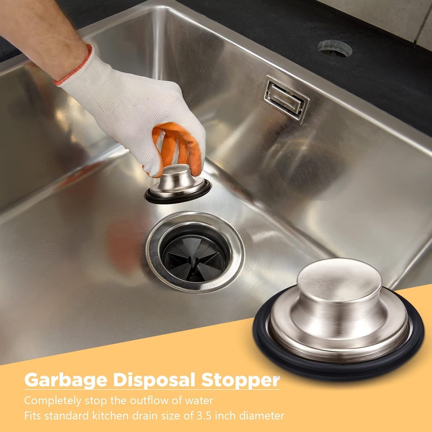 3 Pcs Kitchen Sink Drain Strainer and Stopper Stainless Steel Garbage Disposal Plug with Handle Universal Anti-Clogging Kitchen Sink Filter Sieve Basket Strainer(Brushed Silver)