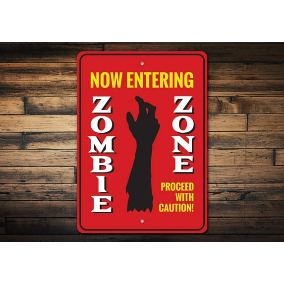 Now Entering Zombie Zone Novelty Sign, Metal Wall Decor - 10x14 inches