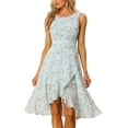 thumbnail image 1 of INSPIRE CHIC Robes d'Été pour Femmes Ourlet à Volants Col Rond Dos Trou de Serrure Sans Manches Robe Fleurie TG Bleu Clair, 1 of 6