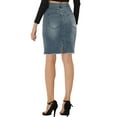 thumbnail image 4 of INSPIRE CHIC Women's Denim Skirts Distressed High Waist Ripped Hem Washed Jean Skirts with Pockets XS Blue Grey, 4 of 7