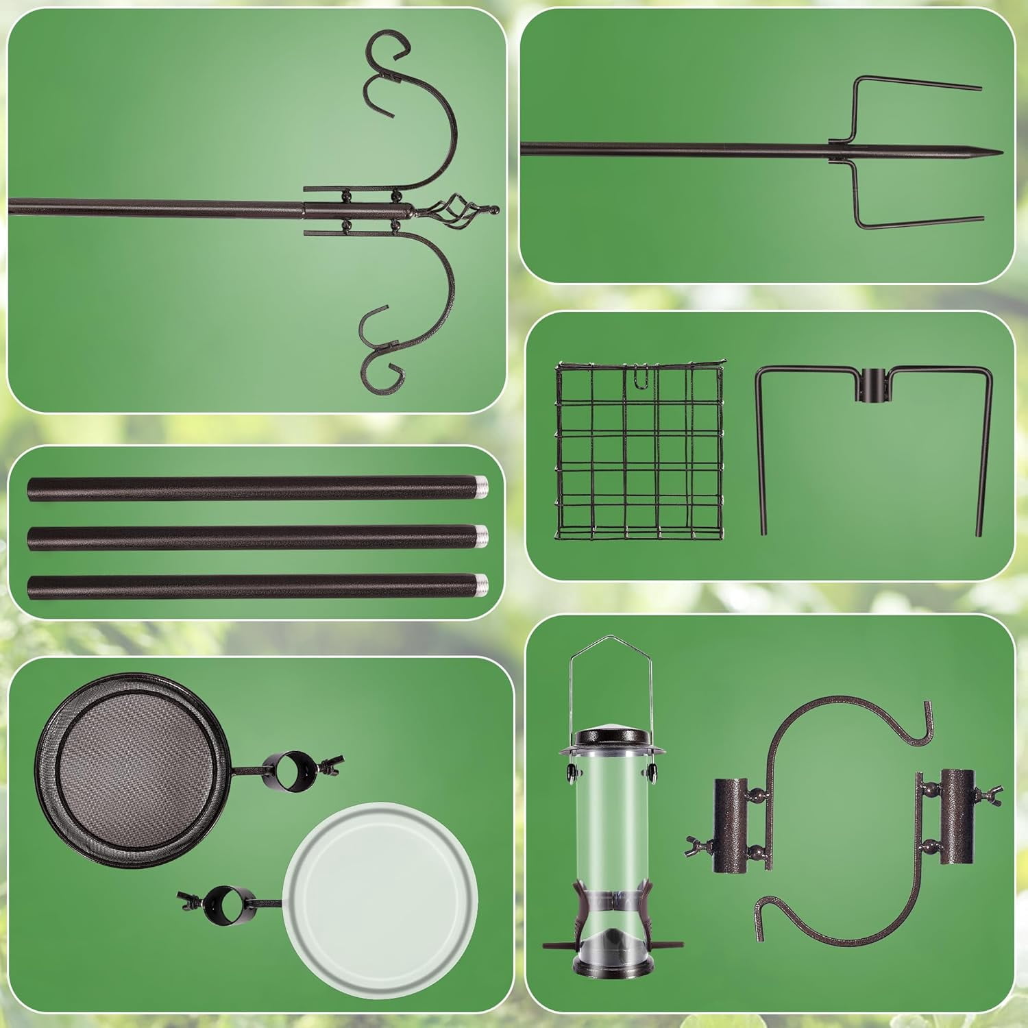 6-Hook Bird Feeding Station Kit Wild Bird Feeder Stand Pole, Multi-Feeder Hanging Kit Stand with Water Bowl