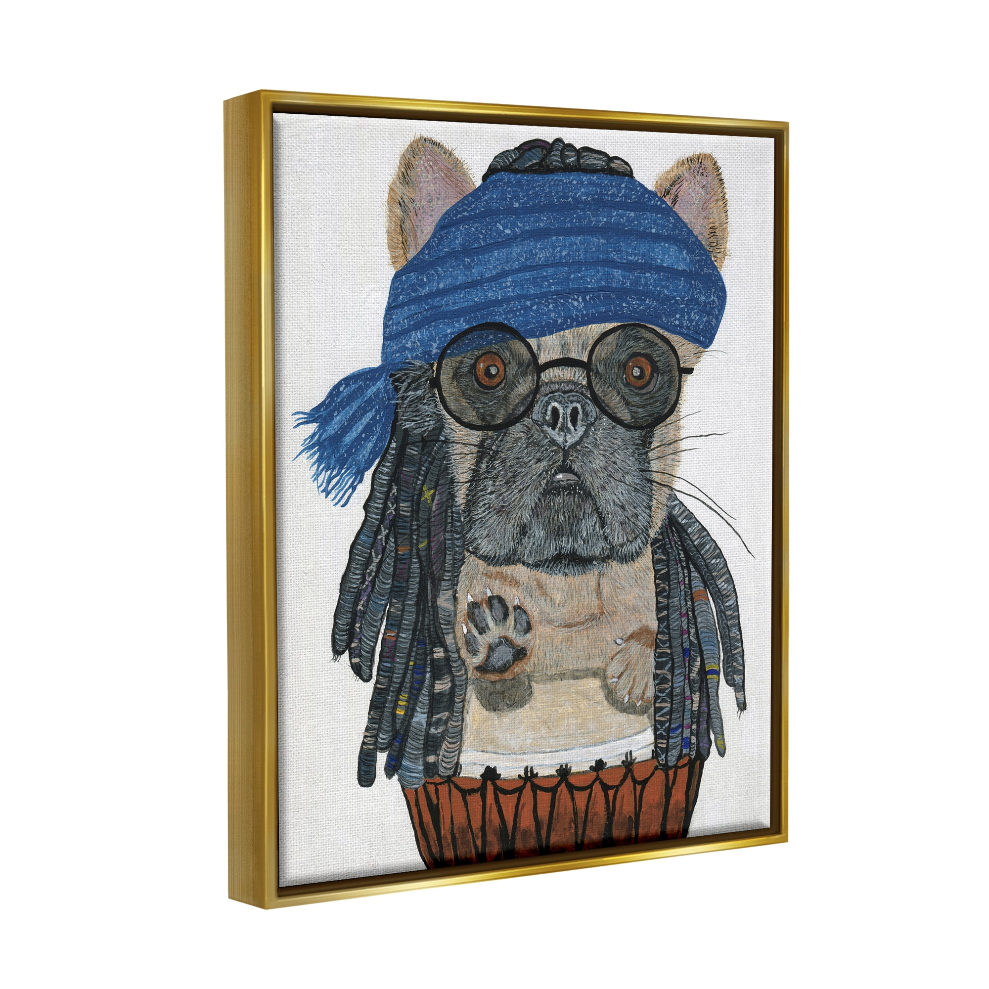 Stupell Industries Pug with Dreads Animals & Insects Painting Gold Floater Framed Canvas Art Print Wall Art, 17 x 21