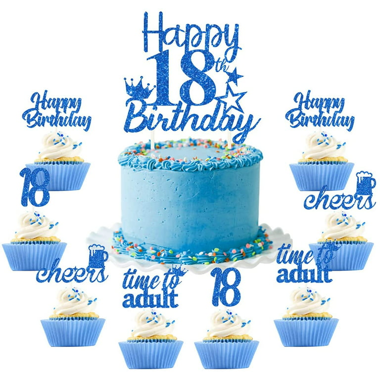 18th Birthday Cake Topper Navy Blue 25 Pack, Happy 18th Birthday ...