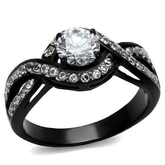 Womens Black Ring Anillo Para Mujer 316L Stainless Steel Ring with AAA Grade CZ in Clear Ariella
