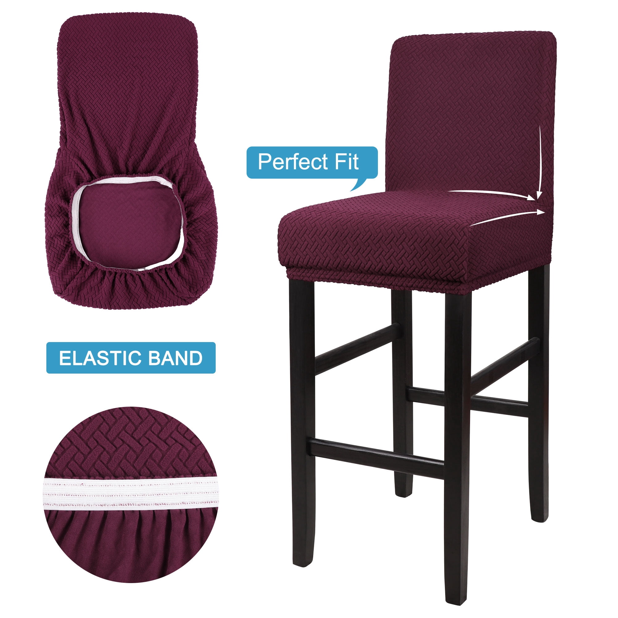 Unique Bargains Bar Stool Covers for Bar Counter Short Back Chair Slipcovers Burgundy 4 Pcs