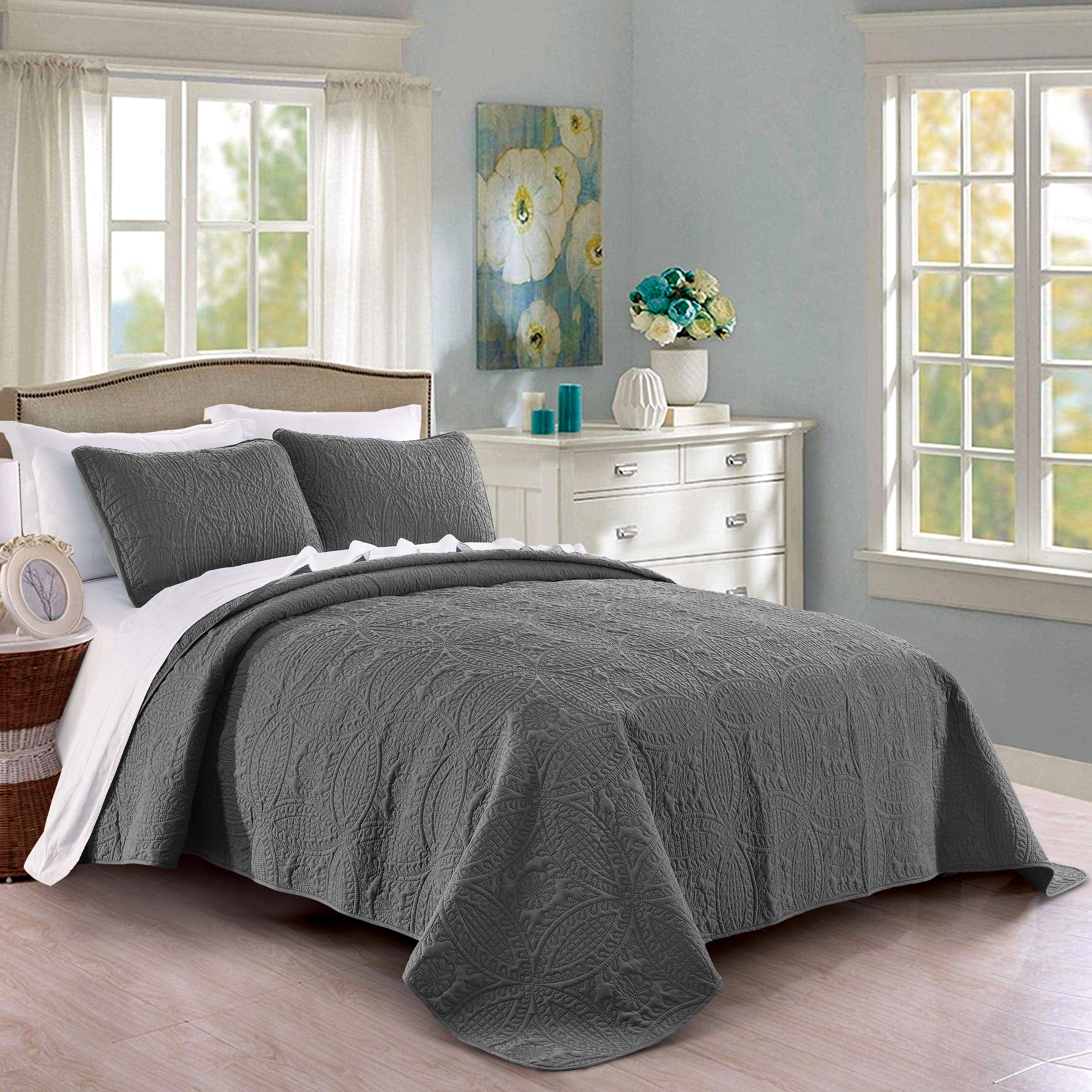 2/3 Piece Ultra Soft Jasmine Ruffle Bedding Bedspread Coverlet Quilt Set 