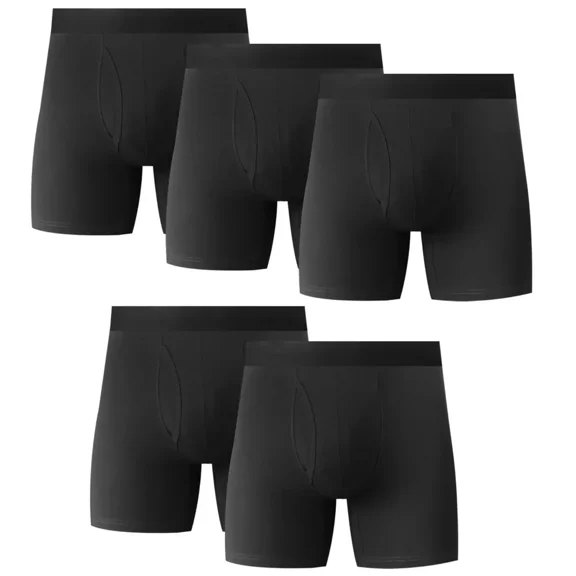 5PK Mens Cotton Boxer Briefs Tagless Comfort Flex Underwear With Opening Fly